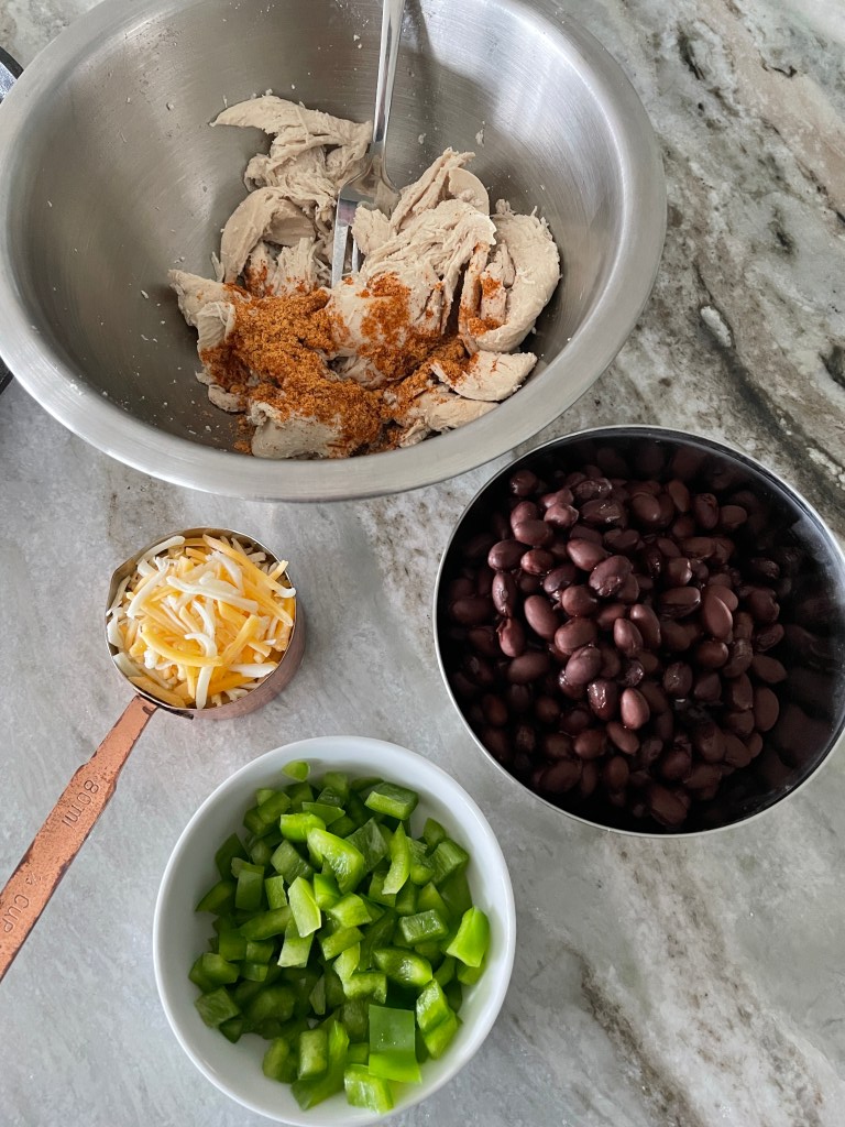 add any fillings into your loaded quesadillas, like black beans, peppers and chicken